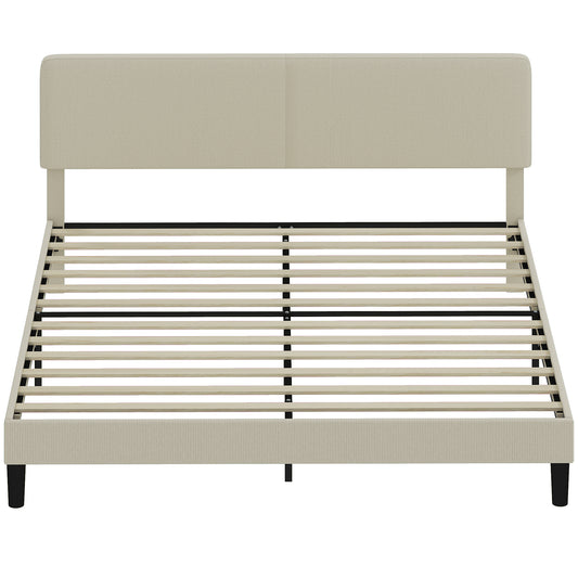 King Size Bed Frame with Adjustable Upholstered Headboard Platform Bed Frame Wood Slat Support Noise Free Light Grey