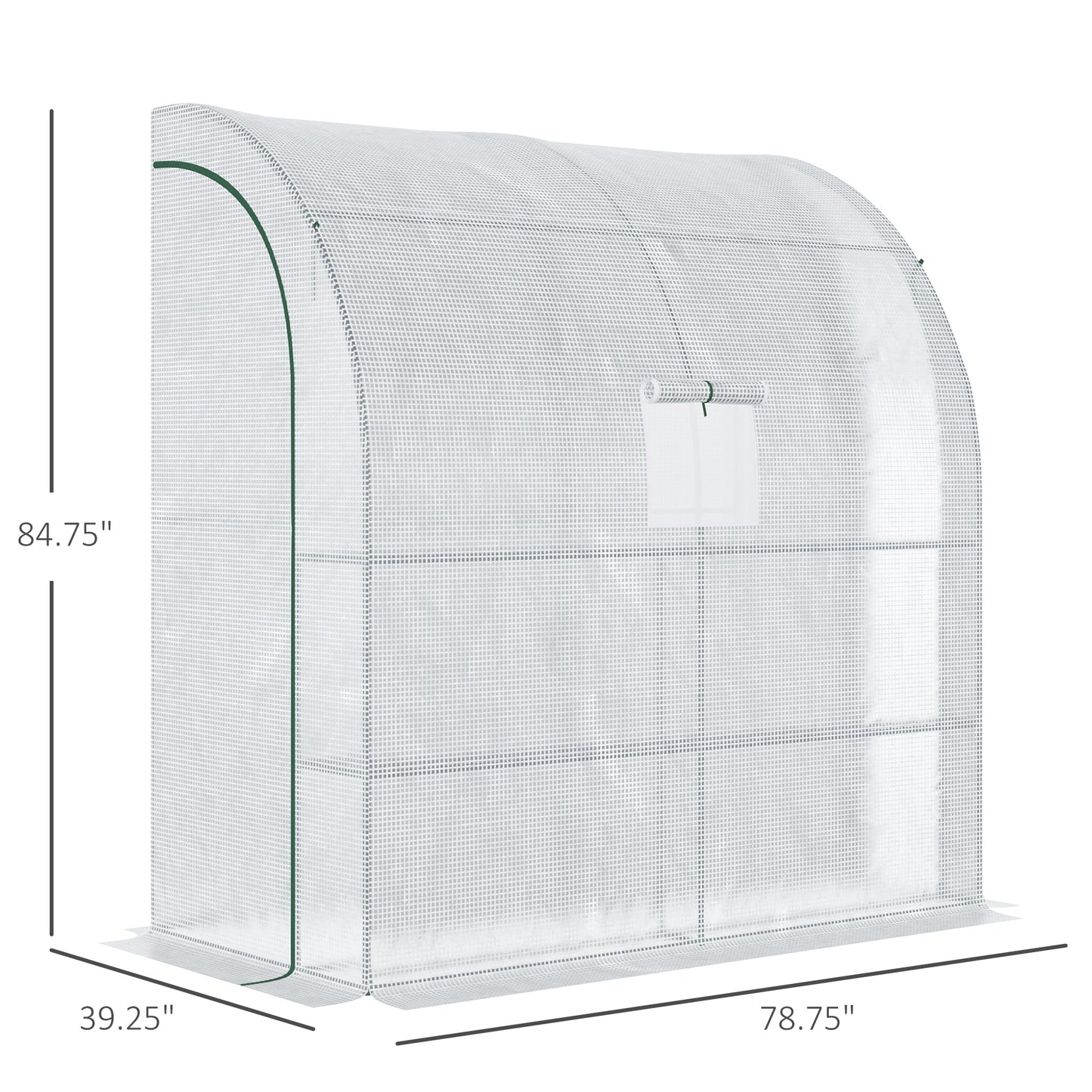 7' x 3' x 7' Outdoor Lean-to Walk-In Greenhouse w/ Roll-up Mesh Windows, Zipper Door and 3-Tier Shelves, White