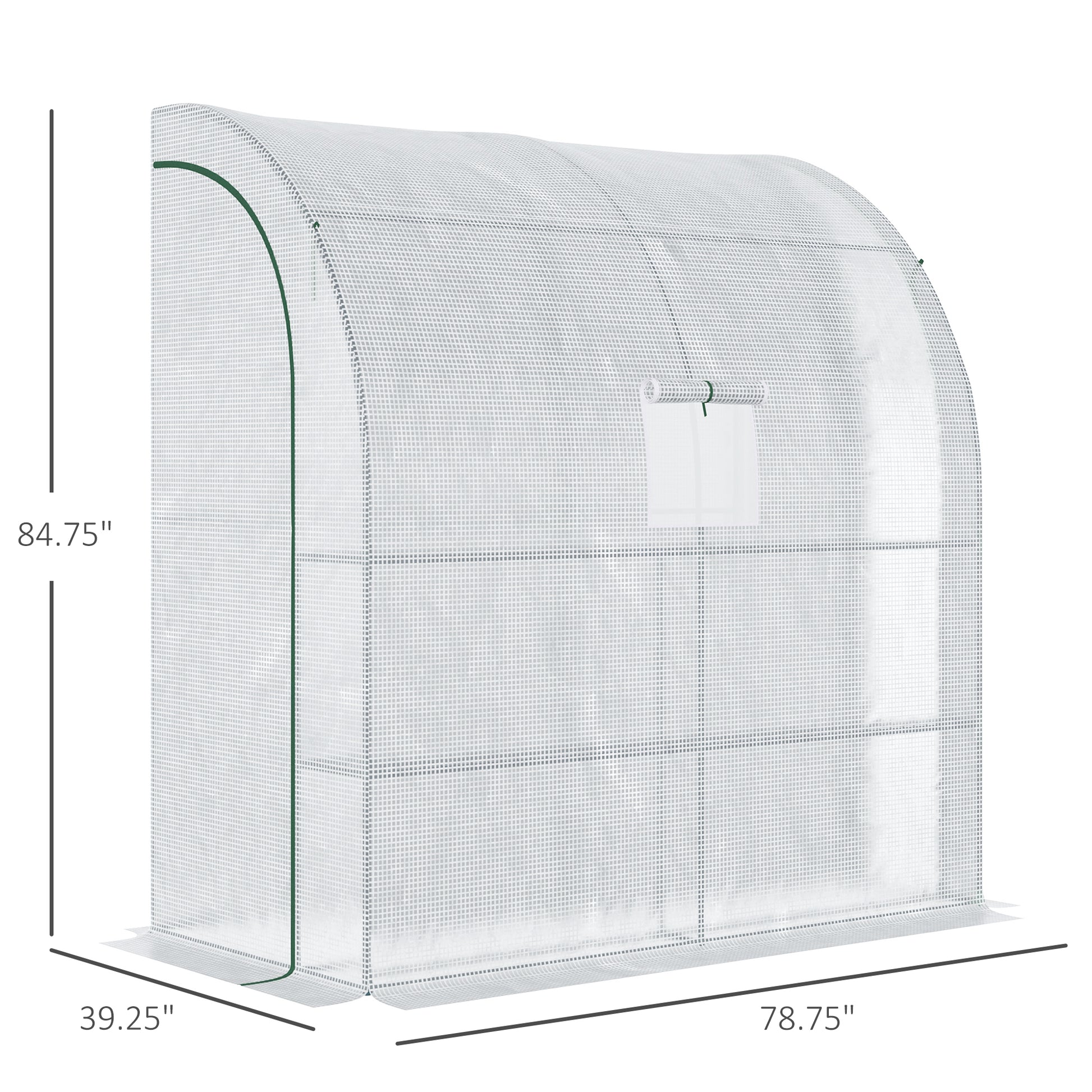 7' x 3' x 7' Outdoor Lean-to Walk-In Greenhouse w/ Roll-up Mesh Windows, Zipper Door and 3-Tier Shelves, White