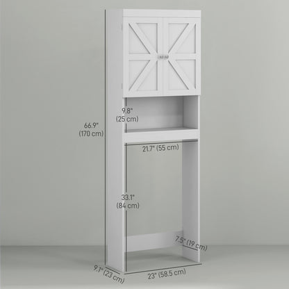 Over The Toilet Cabinet, Modern Bathroom Above Toilet Storage with Barn Doors and Open Shelf, White