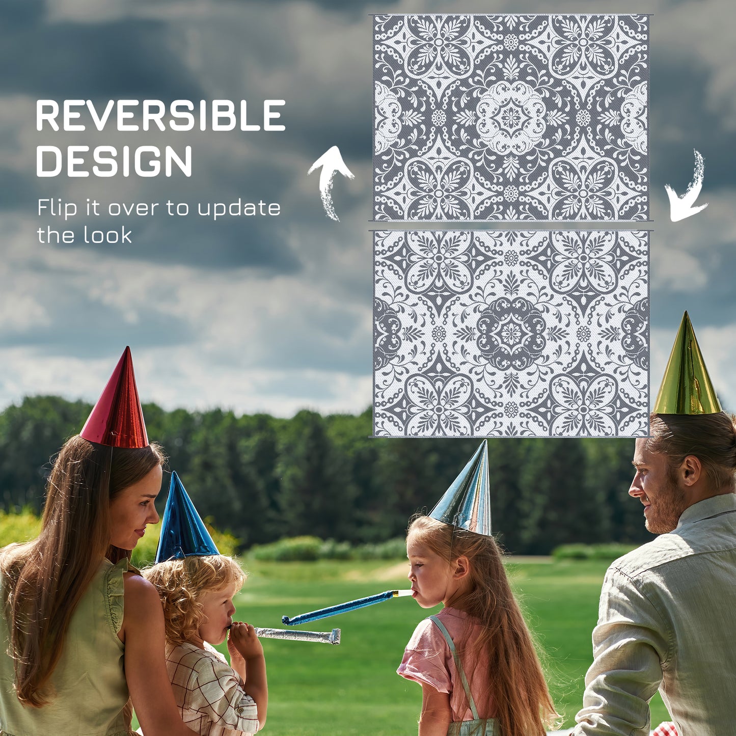 Portable Outdoor Rug with Carry Bag, 9' x 12' Reversible Mat, Waterproof Plastic Straw RV Rug for Backyard, Deck, Picnic