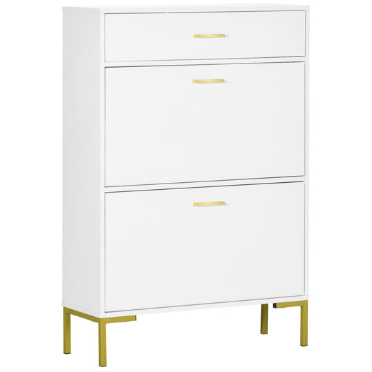 Modern Shoe Cabinet Storage 12 Pair Shoe Organizer with 2 Flip Doors Drawer and Adjustable Shelf White