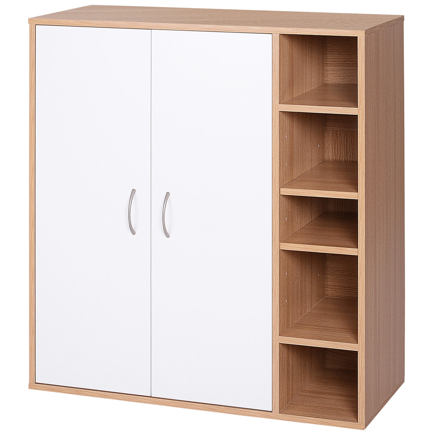 35.5" Shoe Cabinet, 3-Tier Free Standing Shoe Storage Cabinet with Adjustable Shelves and 5 Open Cubes for Entryway, Hal