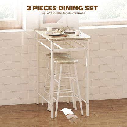 3 Piece Counter Height Bar Table Set with 1 Table, 2 Matching Stools, Dining Table Set with Storage Shelf and Metal Fram