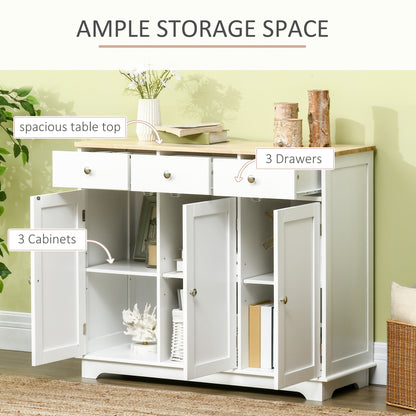 Modern Sideboard, Buffet Cabinet with Storage Cabinets, Drawers and Adjustable Shelves for Living Room, White