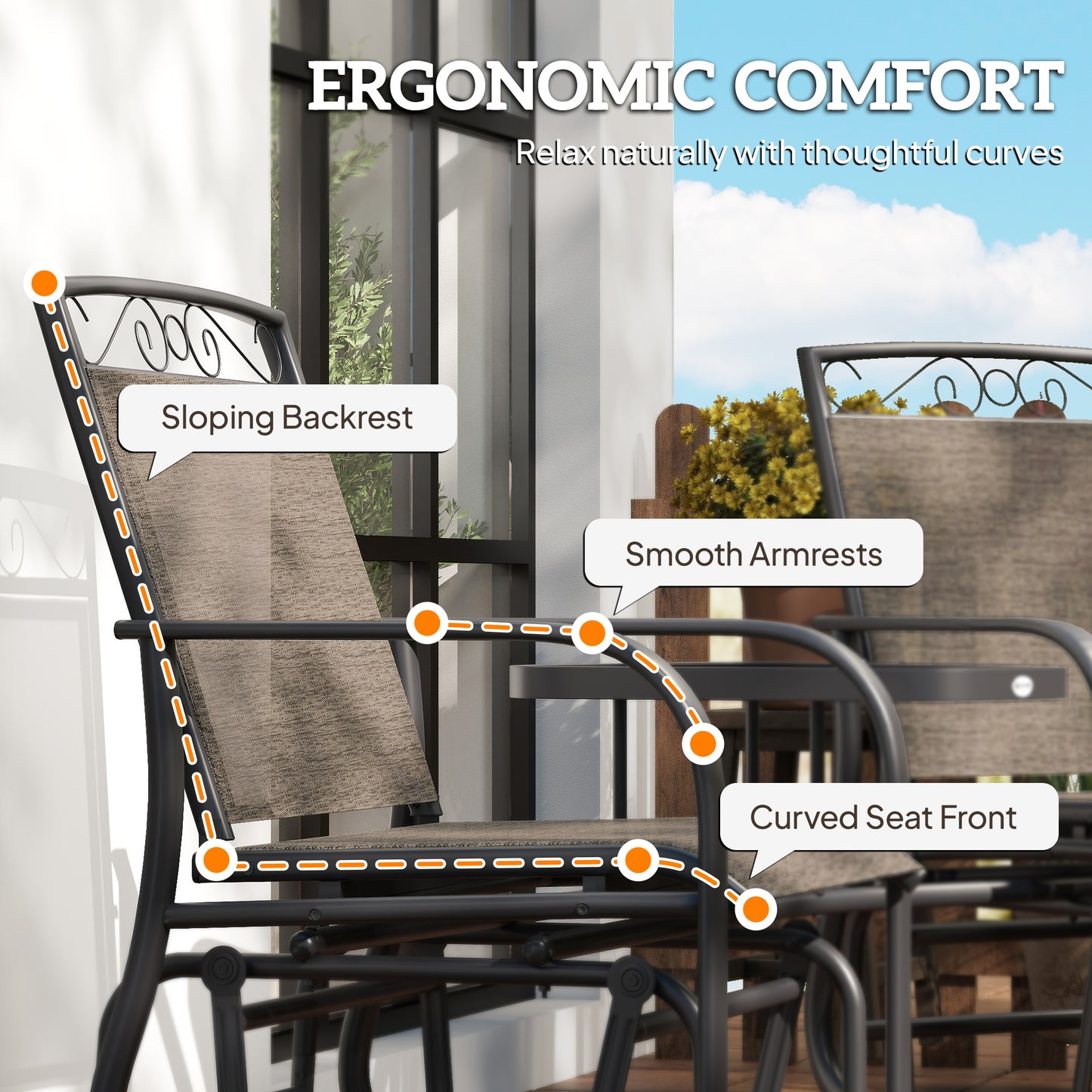Outdoor Glider Bench with Coffee Table, Patio 2-Seat Rocking Chair Swing Loveseat with Breathable Sling for Backyard Gar