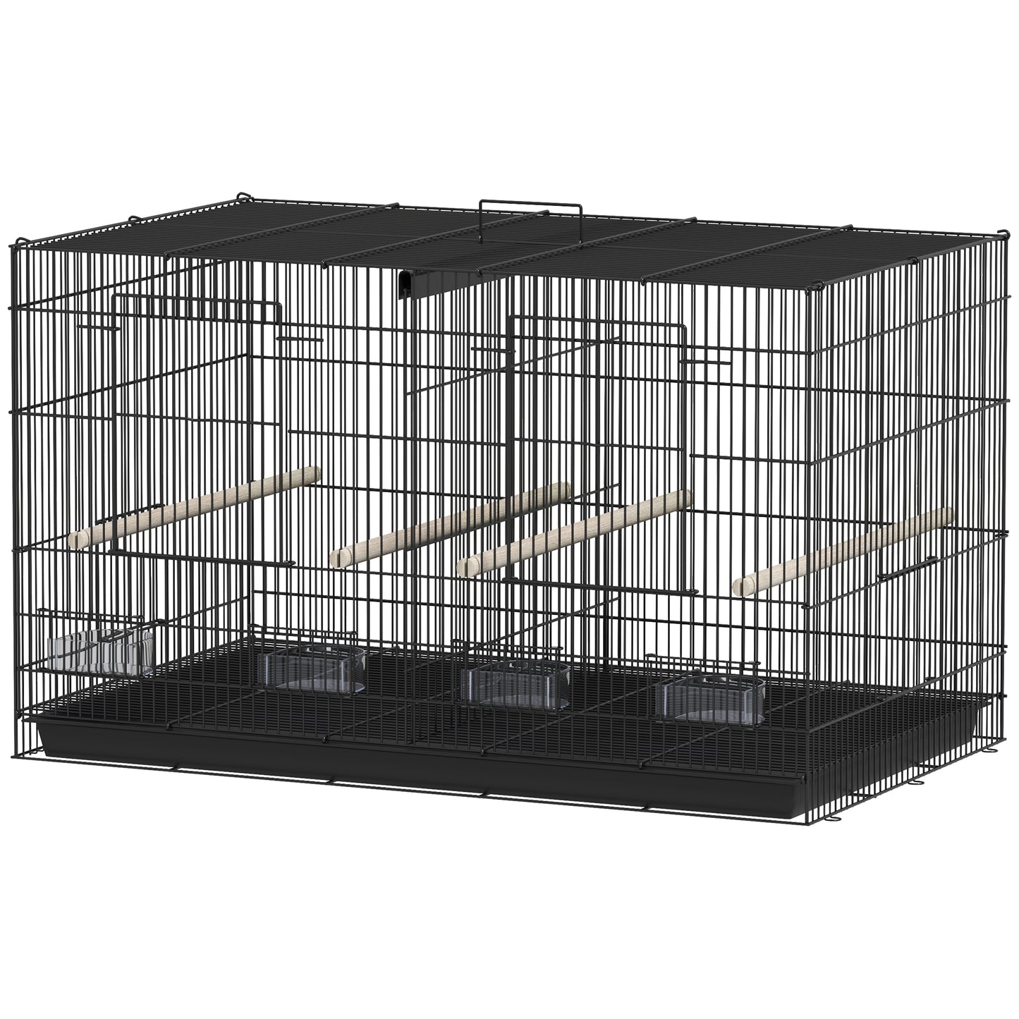 18" H Bird Cage, Large Parakeet Cage for Budgie, Lovebird, Canary, Finches with Divider, Black