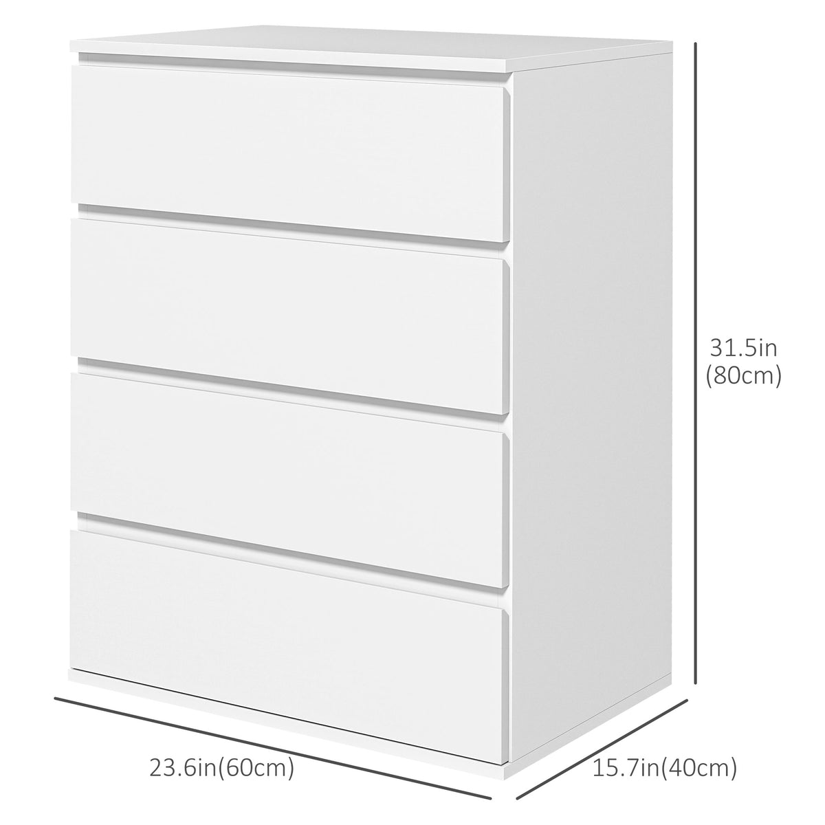 4 Drawer Cabinet, High Gloss Drawer Chest for Bedroom, Chest of Drawers with Metal Runners and Groove Handles, White