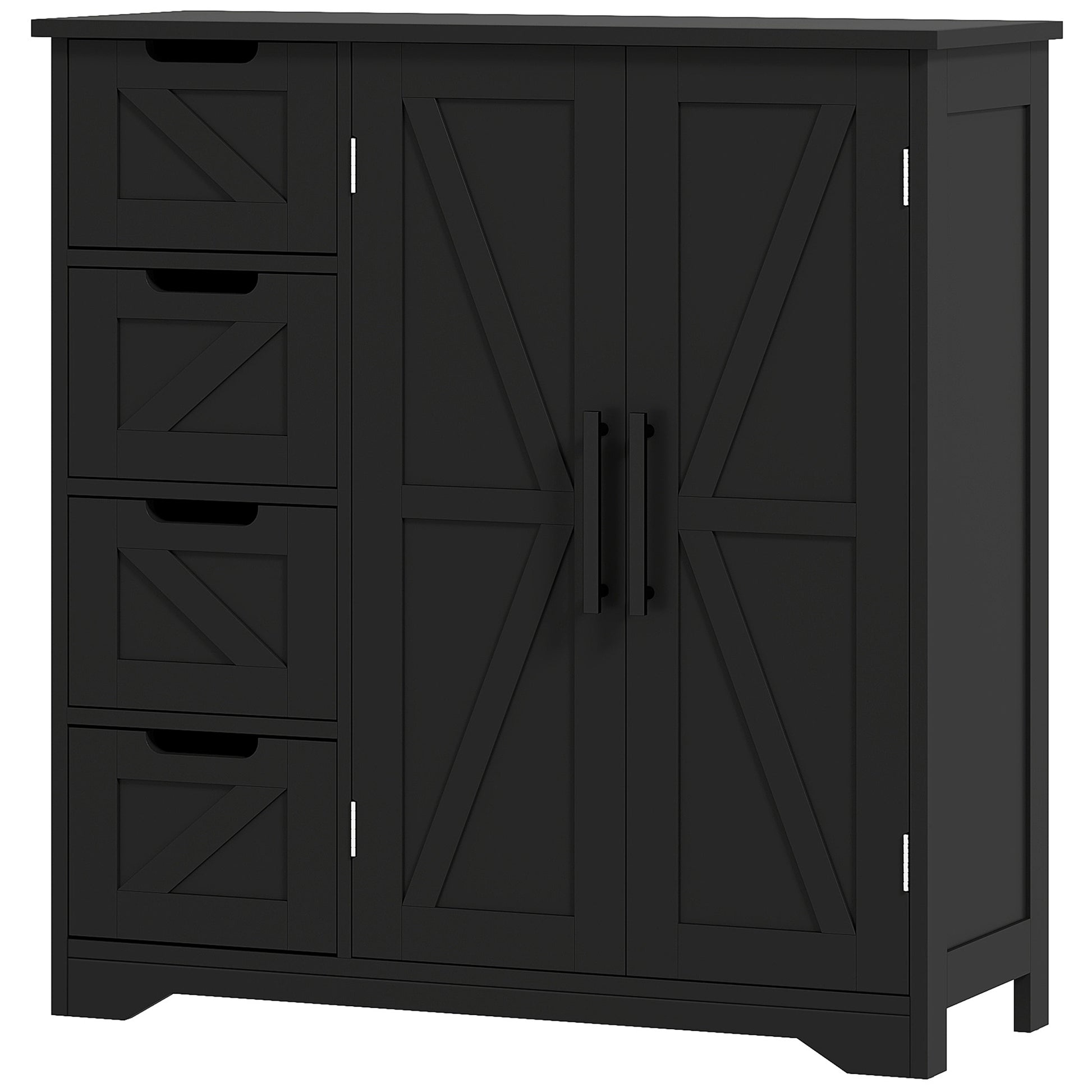 Bathroom Floor Cabinet, Farmhouse Bathroom Storage Cabinet with Adjustable Shelf, Black