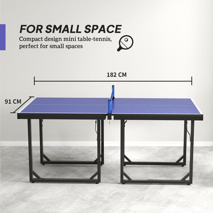 Soozier 6x3ft Compact Midsize Table Tennis Table Multi-Use Family Ping-pong Table Free Standing Folding Blue
