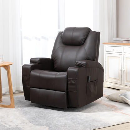 Massage Recliner Chair, Swivel Nursery Rocker Chair, Manual Reclining Sofa with 8 Vibration Points, PU Leather, Cup Hold