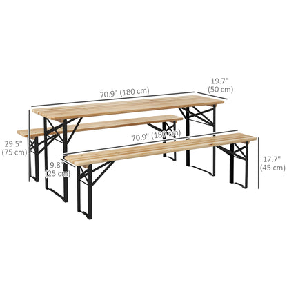 3 Pieces Folding Picnic Table Set, Portable Folding Picnic Table and Benches with Steel Frame for Garden, Park, Natural 