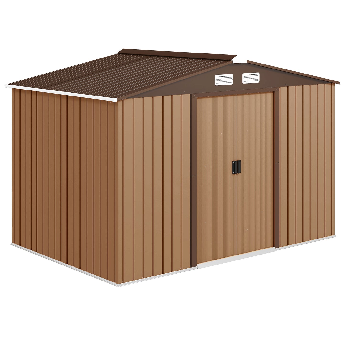 9.1 x 6.4 x 6.3 ft Garden Metal Storage Shed with Floor Foundation, Durable Outdoor Tool Storage House with Double Doors