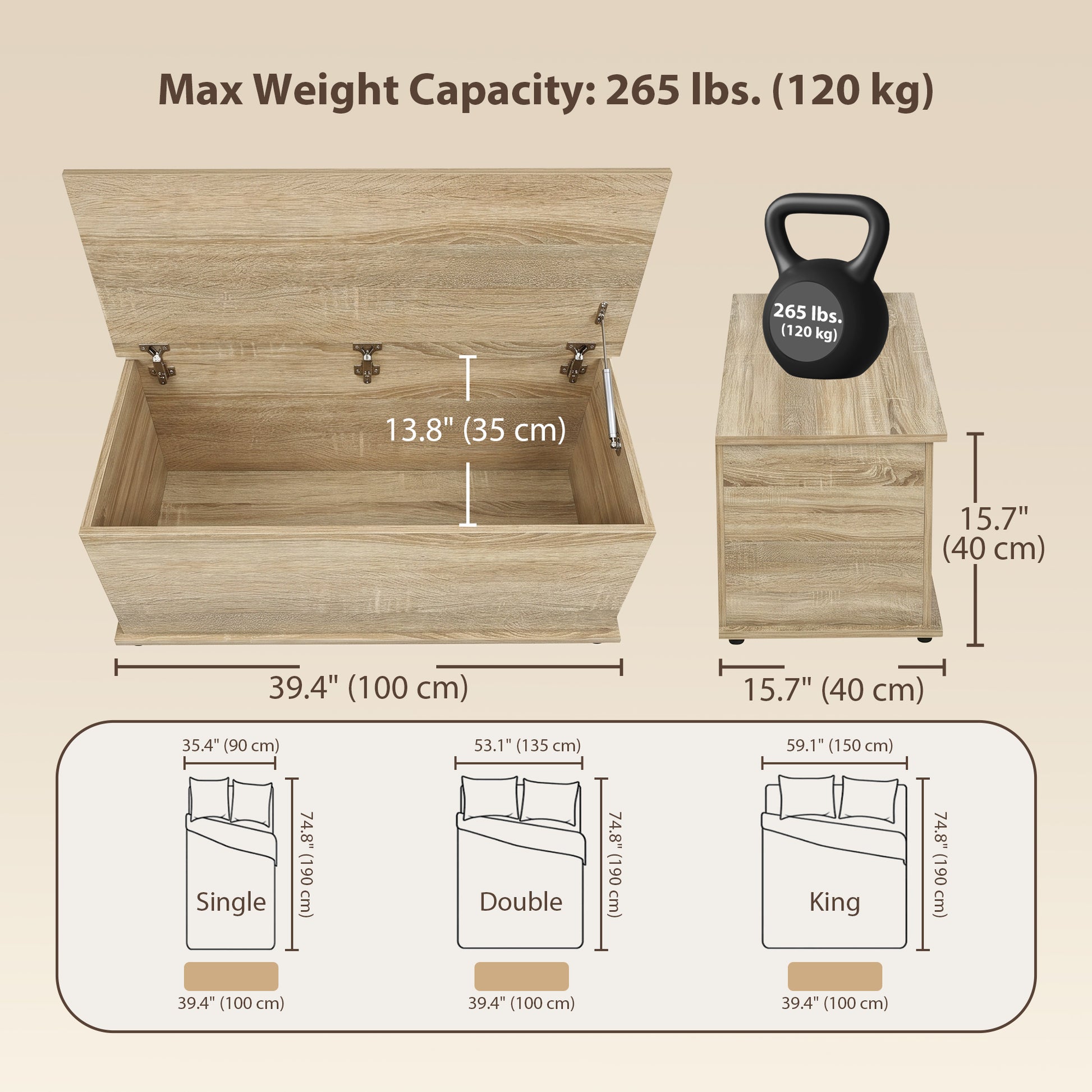 39.5" Storage Chest with 2 Safety Hinges, Storage Box Organizer with Flip-Top Lid, Entryway Storage Bench, Oak