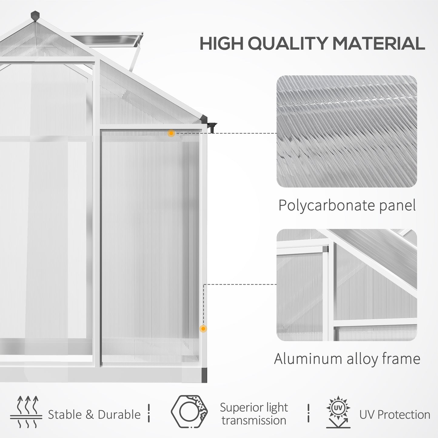 4' x 6.2' x 6.4' Walk-in Garden Greenhouse, Polycarbonate Panels Plants Flower Growth Shed, Cold Aluminum Frame Outdoor 