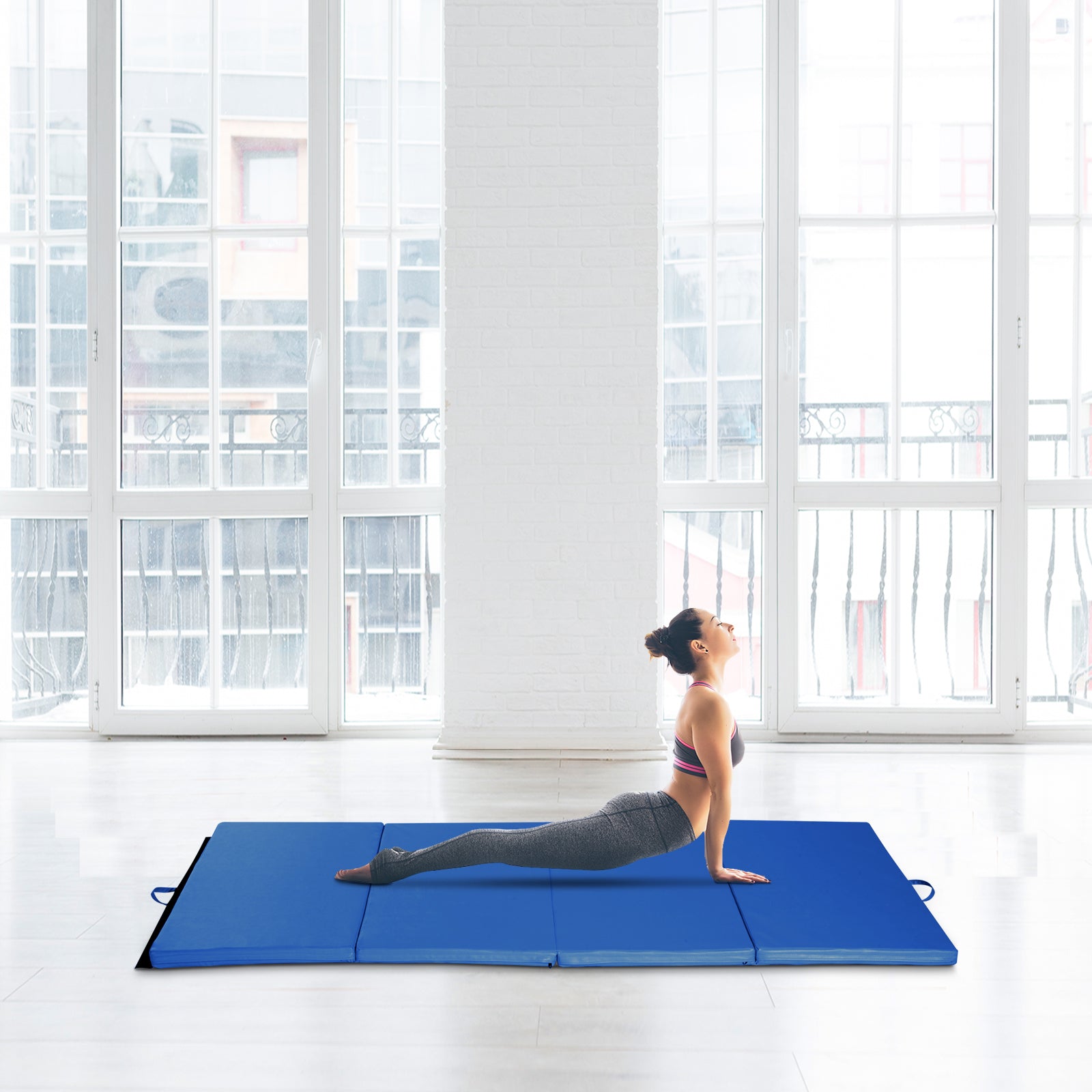 Soozier 4'x8'x2" Folding Gymnastics Tumbling Mat, Exercise Mat with Carrying Handles for Yoga, MMA, Martial Arts, Stretc