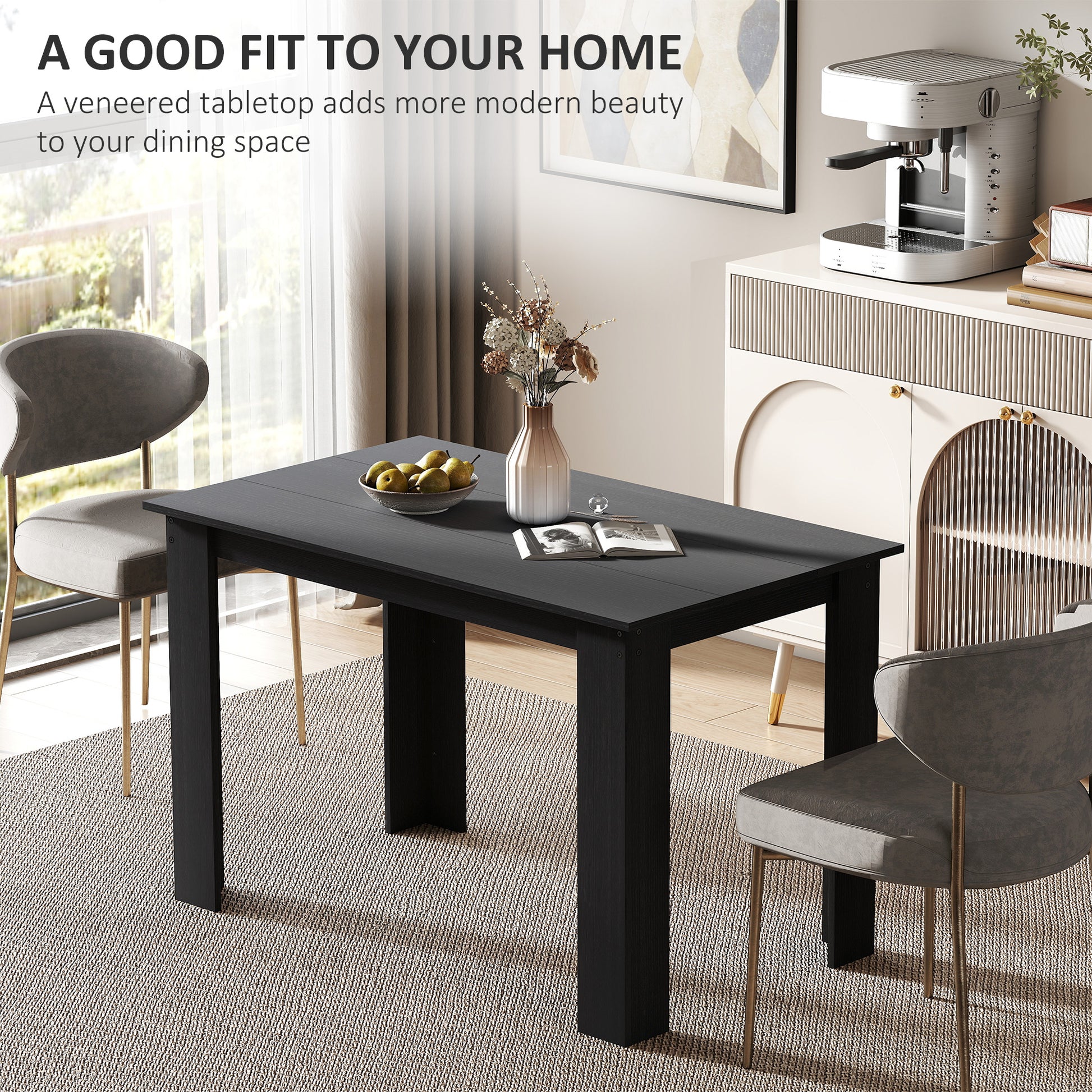 47" Kitchen Table for 4-6 People, Dining Table with Wood Effect for Dining Room, Black