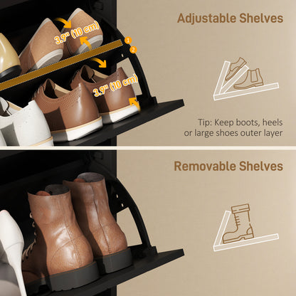 Shoe Cabinet with 3 Flip Drawers, Modern Narrow Shoe Storage Cabinet with Adjustable Shelves, Black