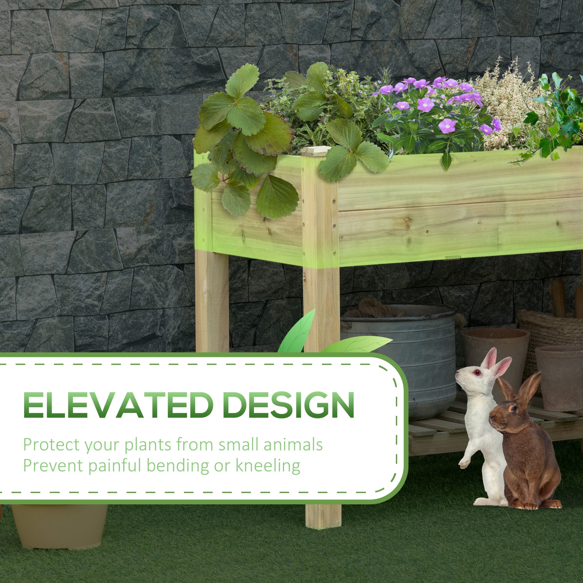 45" x 22" x 33" Raised Garden Bed with Legs and Storage Shelf, Wooden Elevated Planter Box with Drainage Holes for Backy