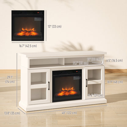 48" Fireplace TV Stand for TVs Up to 55 Inches, Media Entertainment Center with 3D Flame, Adjustable Shelves, White