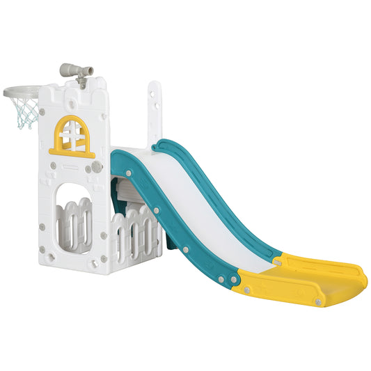 Qaba 5 in 1 Toddler Slide with Basketball Hoop, Climber, Telescope, Storage Basket, for 1-3 Years Kids Indoor Use, Yello
