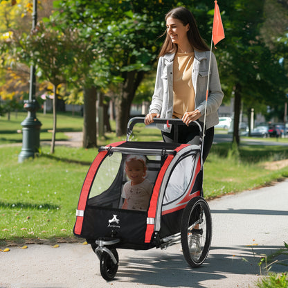 VarietyKart 3-in-1 Bike Trailer for Kids, Running Stroller with 2 Seats, Jogging Cart with 5-Point Harness, Storage Unit