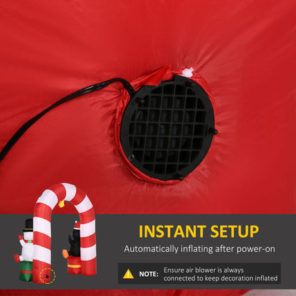 9ft Christmas Inflatable Candy Cane Archway with Penguin Snowman Sit on Gift Box, Blow-Up Outdoor LED Yard Display for L