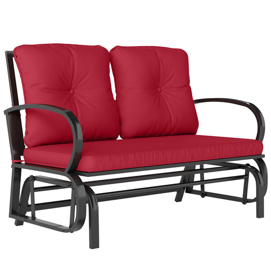 2-Person Outdoor Glider Chair, Patio Double Rocking Loveseat with Steel Frame and Cushions for Backyard, Garden and Porc