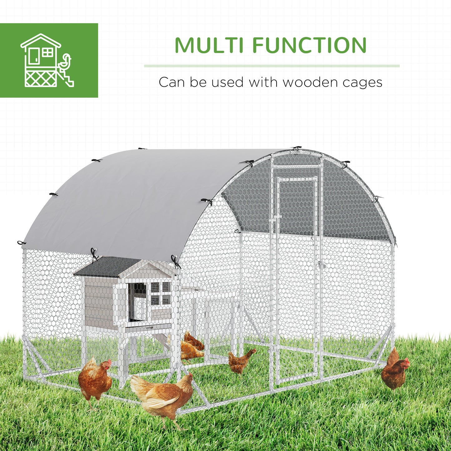 Galvanized Large Metal Chicken Coop Cage Walk-in Enclosure Poultry Hen Run House Playpen Rabbit Hutch with Cover for Out