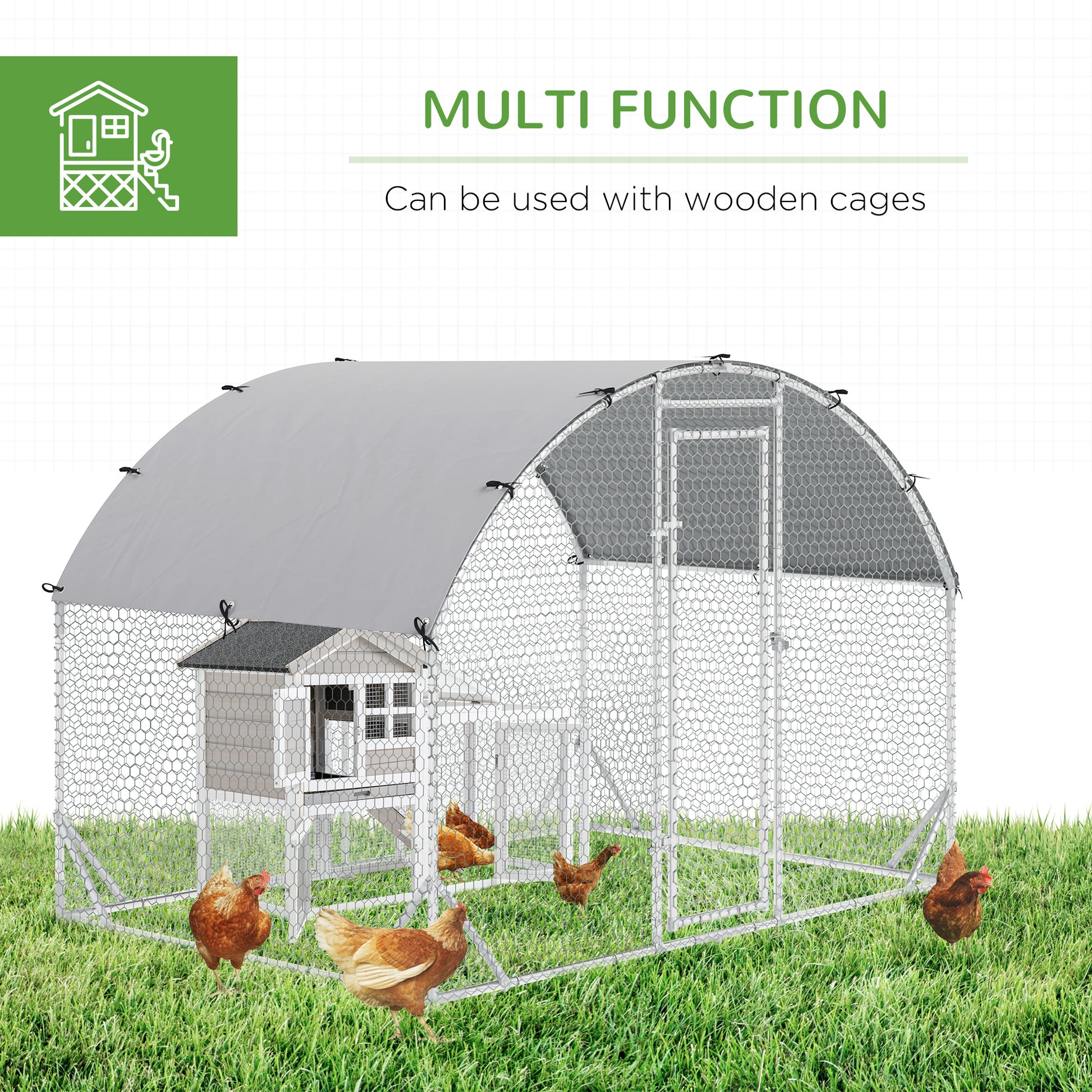 Galvanized Large Metal Chicken Coop Cage Walk-in Enclosure Poultry Hen Run House Playpen Rabbit Hutch with Cover for Out