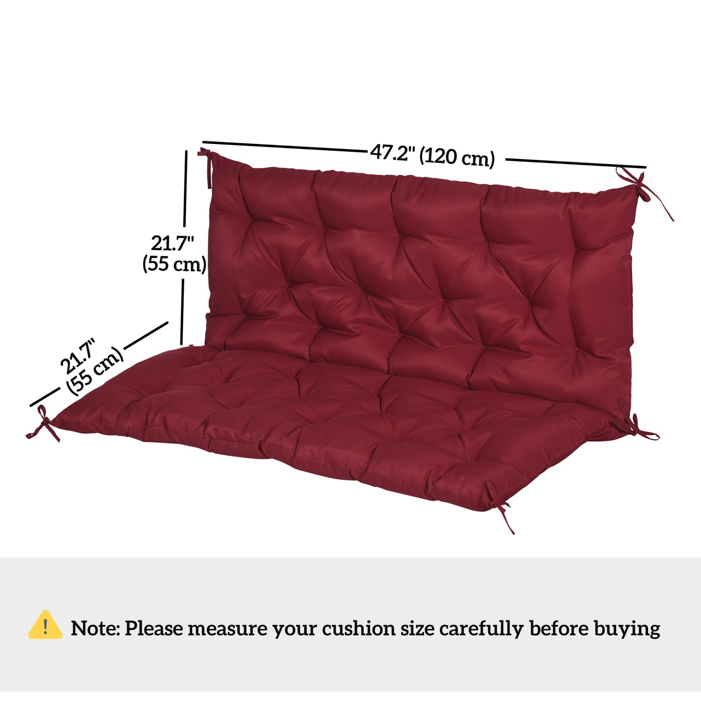 2 Seater Garden Bench Cushion, Soft Thick Outdoor Non-Slip 2 Seater Soft Pad With Backrest for Garden Patio, 47" x 43" x
