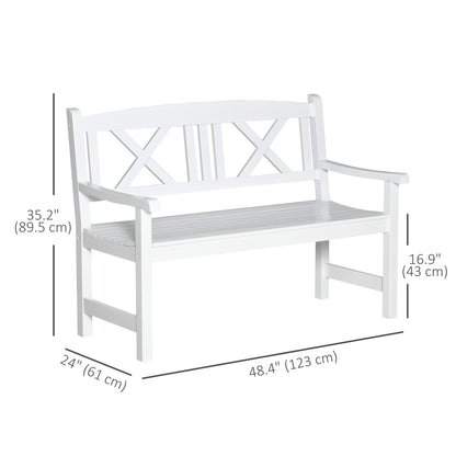 2-Seater Wooden Garden Bench, 4FT Outdoor Patio Loveseat with Unique X-Shape Back for Yard, Lawn, Porch, White