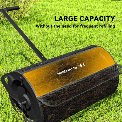 24 Inch Compost Spreader, Peat Moss Spreader with 24.4"/26.4" Height Adjustable Handle, Soil Spreader for Lawn, Black