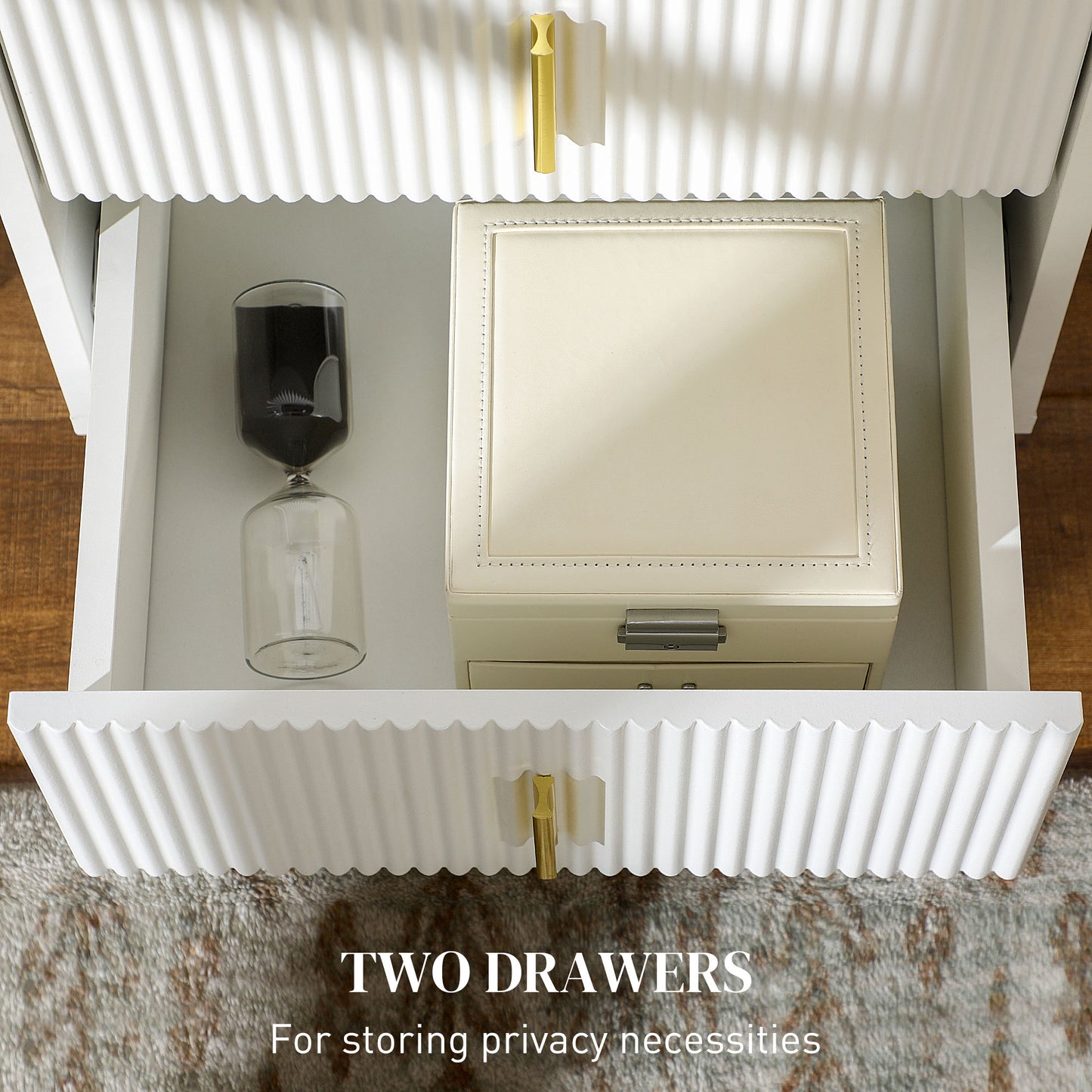 Bedside Table, Modern Nightstand with 2 Drawers, Side End Table with Metal Legs for Living Room, Bedroom, White