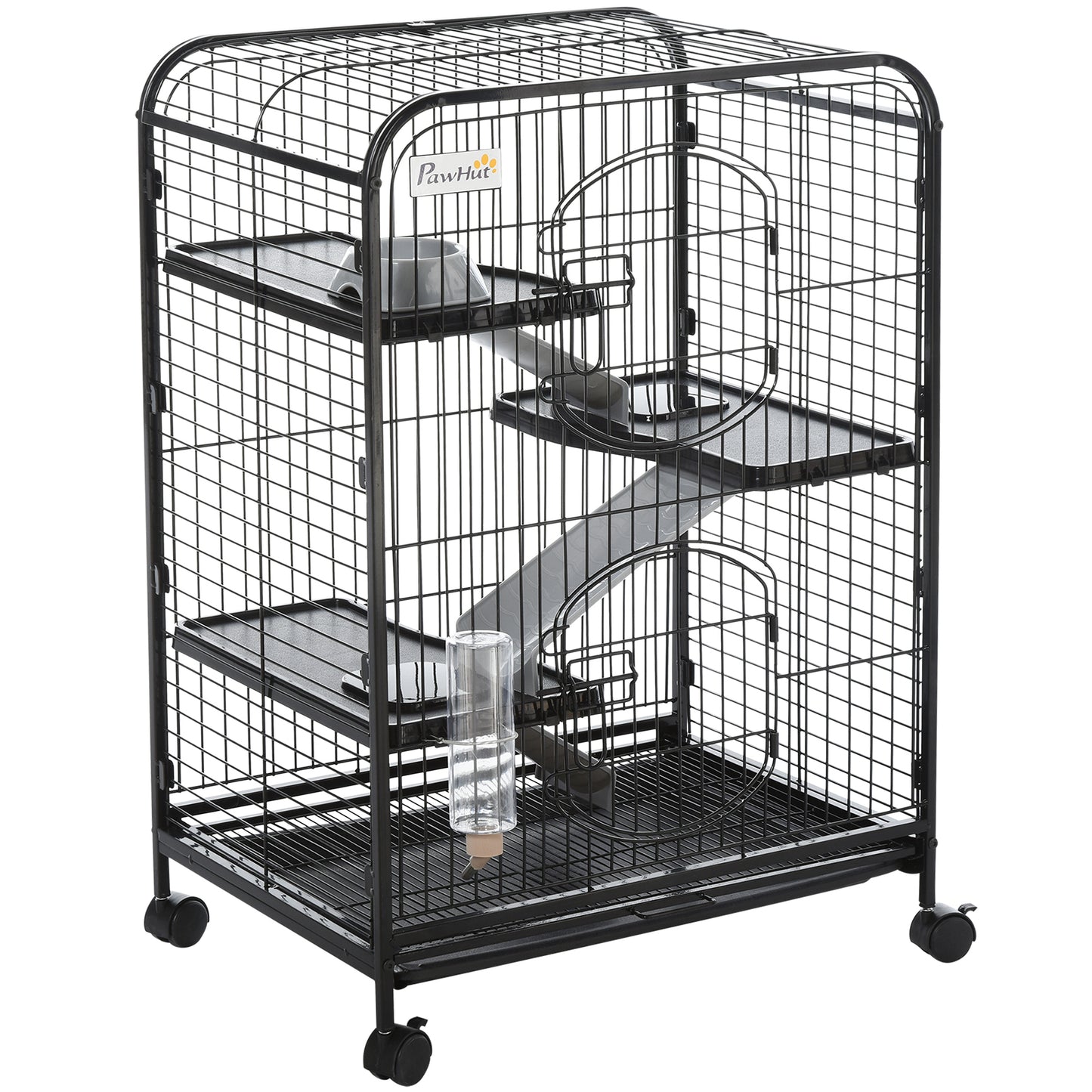 37"H Ferret Cage, 4-Tier Rolling Rabbit Ferret Chinchilla Squirrel Cage with Removable Tray, Platform, Ramp, Food Dish, 