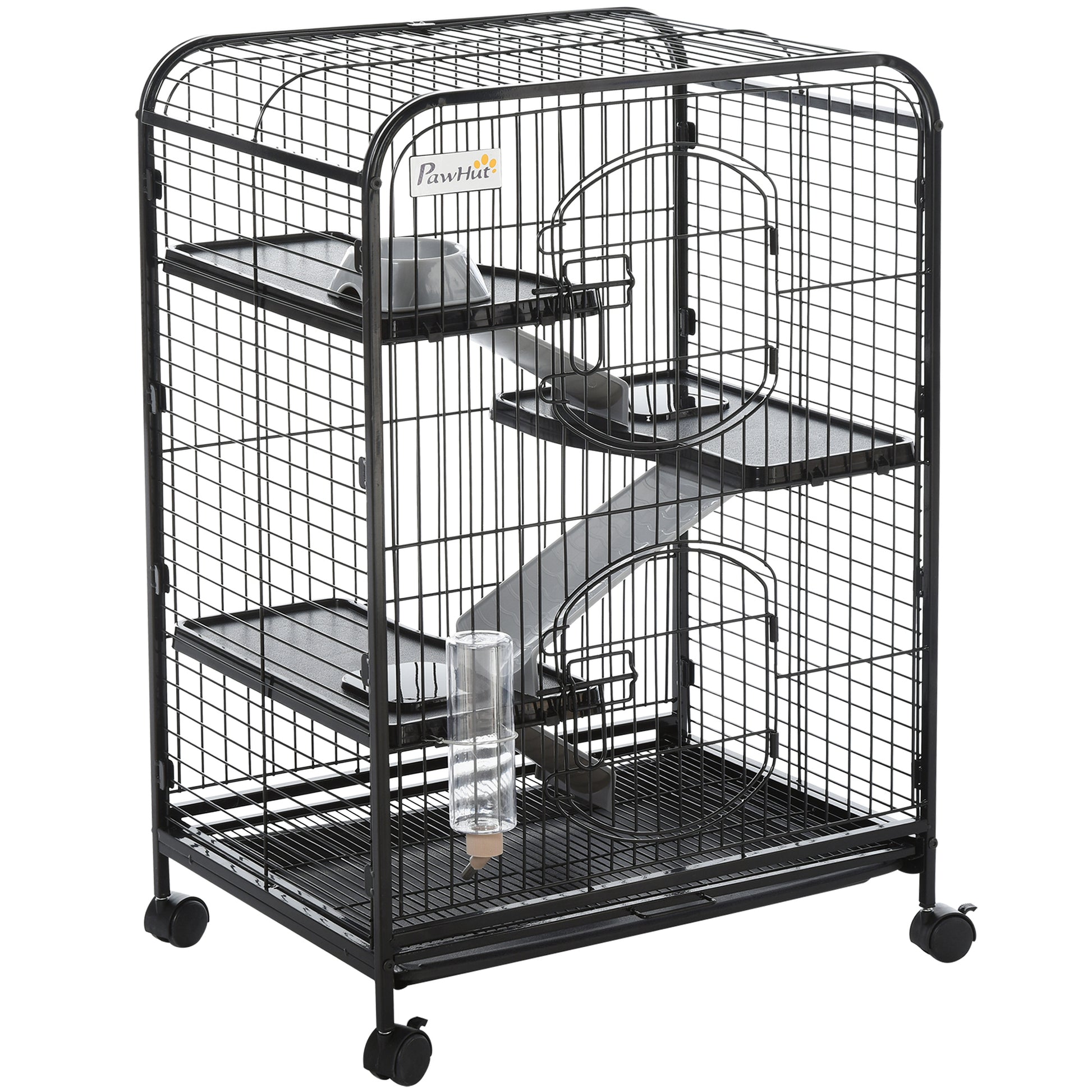 37"H Ferret Cage, 4-Tier Rolling Rabbit Ferret Chinchilla Squirrel Cage with Removable Tray, Platform, Ramp, Food Dish, 