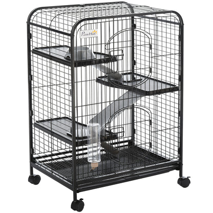 37"H Ferret Cage, 4-Tier Rolling Rabbit Ferret Chinchilla Squirrel Cage with Removable Tray, Platform, Ramp, Food Dish, 