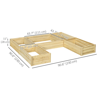 DIY 5-box Garden Planter with Open Bottom for Outdoor Plants, Vegetables, Flowers, Herbs, Natural Wood