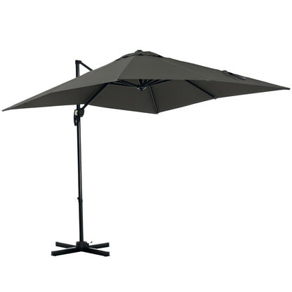 8' x 8' Square Patio Hanging Offset Umbrella with 360° Rotation, Aluminum Outdoor Cantilever Parasol with Crank & Tilt, 