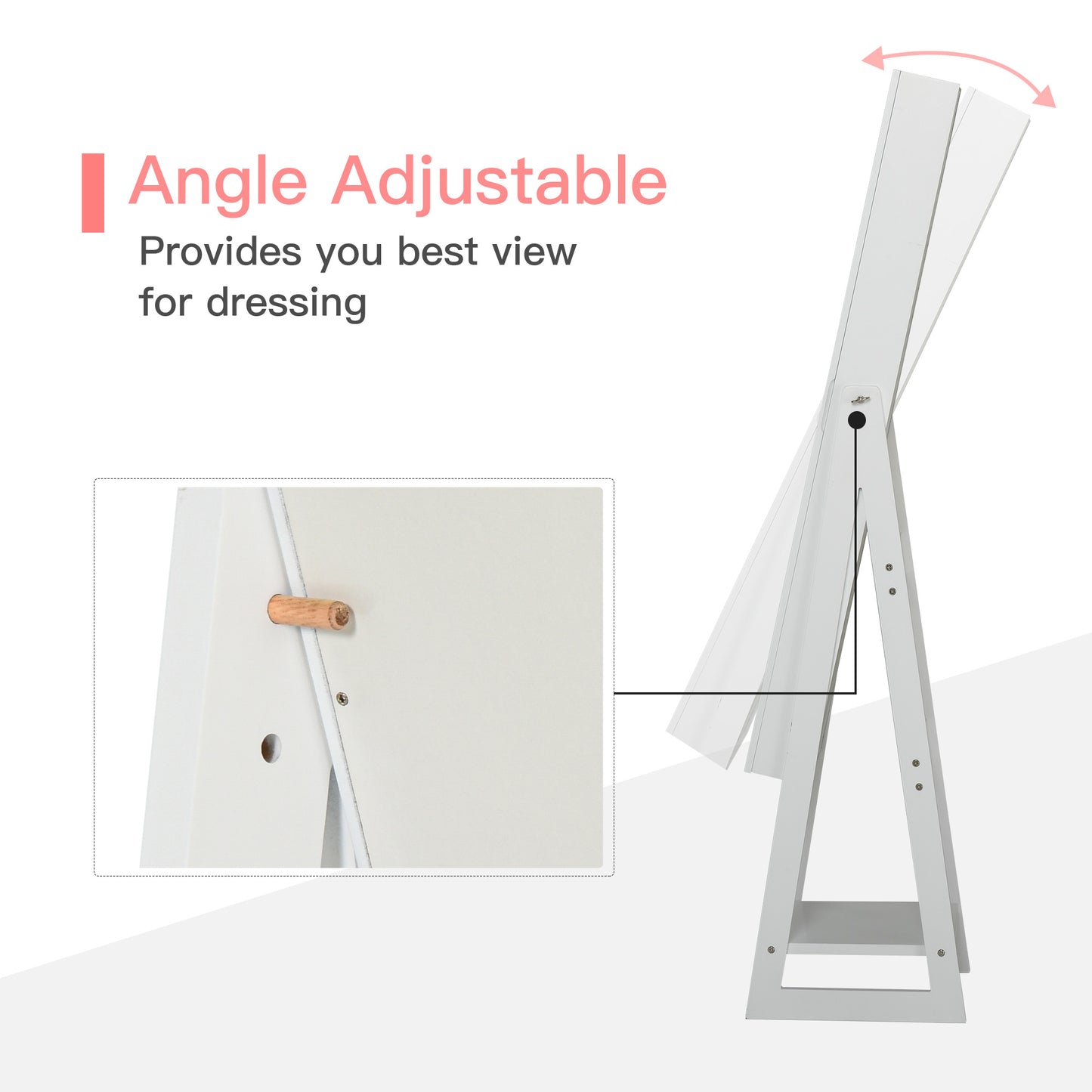 Jewellery Cabinet with Full-Length Mirror, Standing Jewelry Armoire with LED Light, White