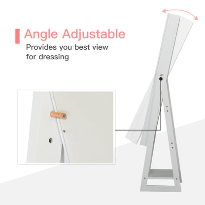 Jewellery Cabinet with Full-Length Mirror, Standing Jewelry Armoire with LED Light, White