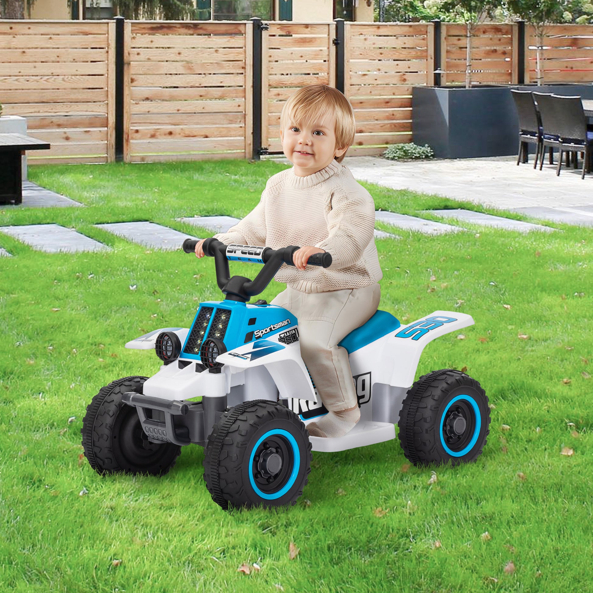 Qaba 6V Kids ATV Quad, 4 Wheeler Battery Powered Electric Ride on Car w/ Lights, Forward Backward, White