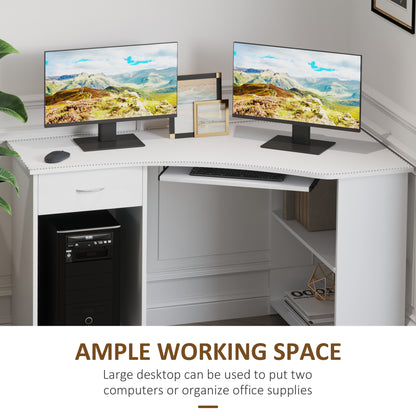 47" L-Shaped Desk with Keyboard Tray, Computer Corner Desk for Small Space with Shelves, Drawer, CPU Stand, Home Office 