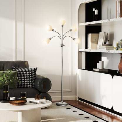 Arc Tree Floor Lamp with 5 Adjustable Rotating Lights, Modern Standing Gooseneck Reading Light for Living Room Bedroom O