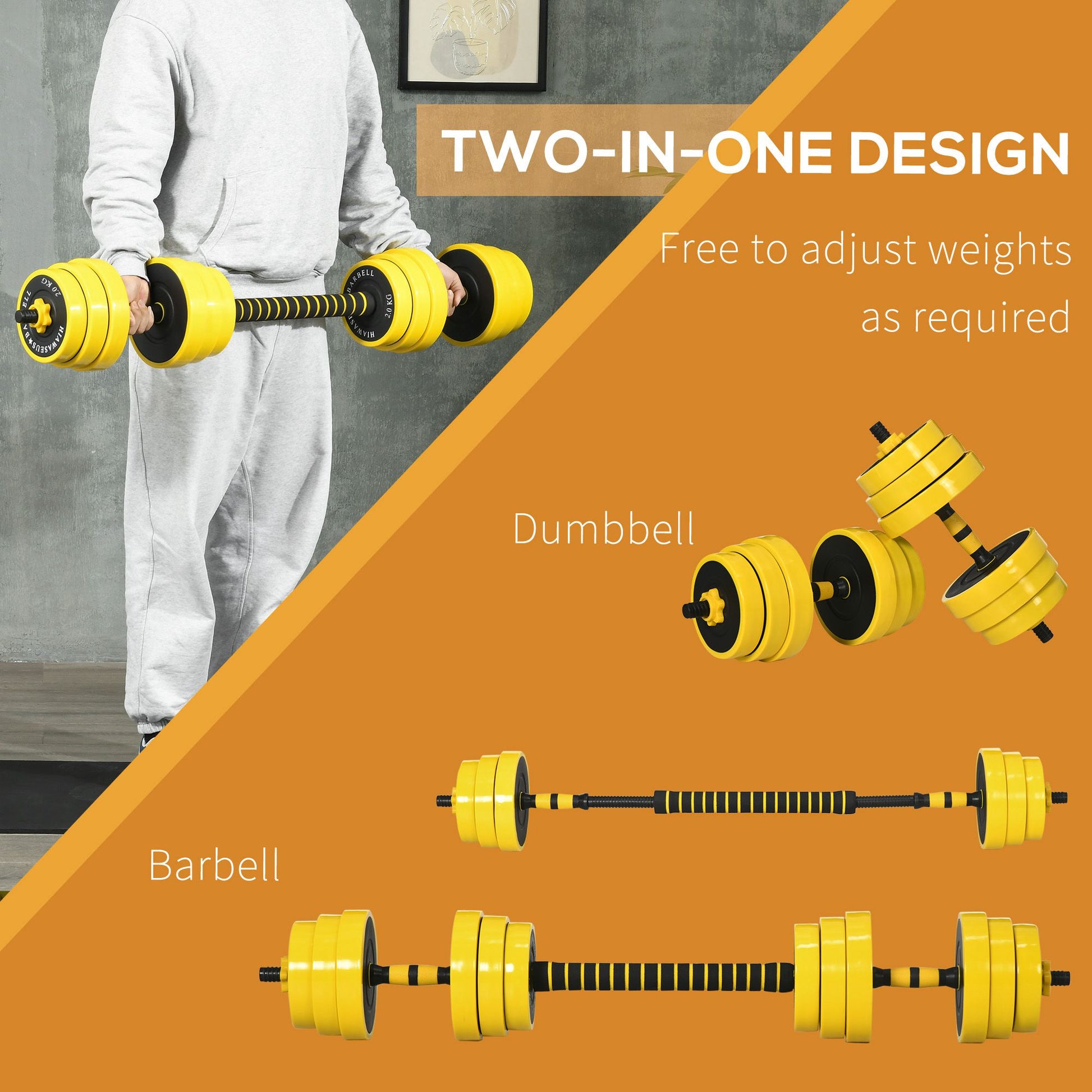 Soozier Dumbbell & Barbell Adjustable Set 66lbs Plate Bar Clamp Rod for Strength Training, Full Body Workout, Muscle Bui