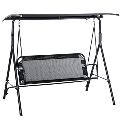 2-Person Porch Swing Chair, 2 Seater Patio Swing Bench w/ Adjustable Canopy, Breathable Seat for Garden, Poolside, Black