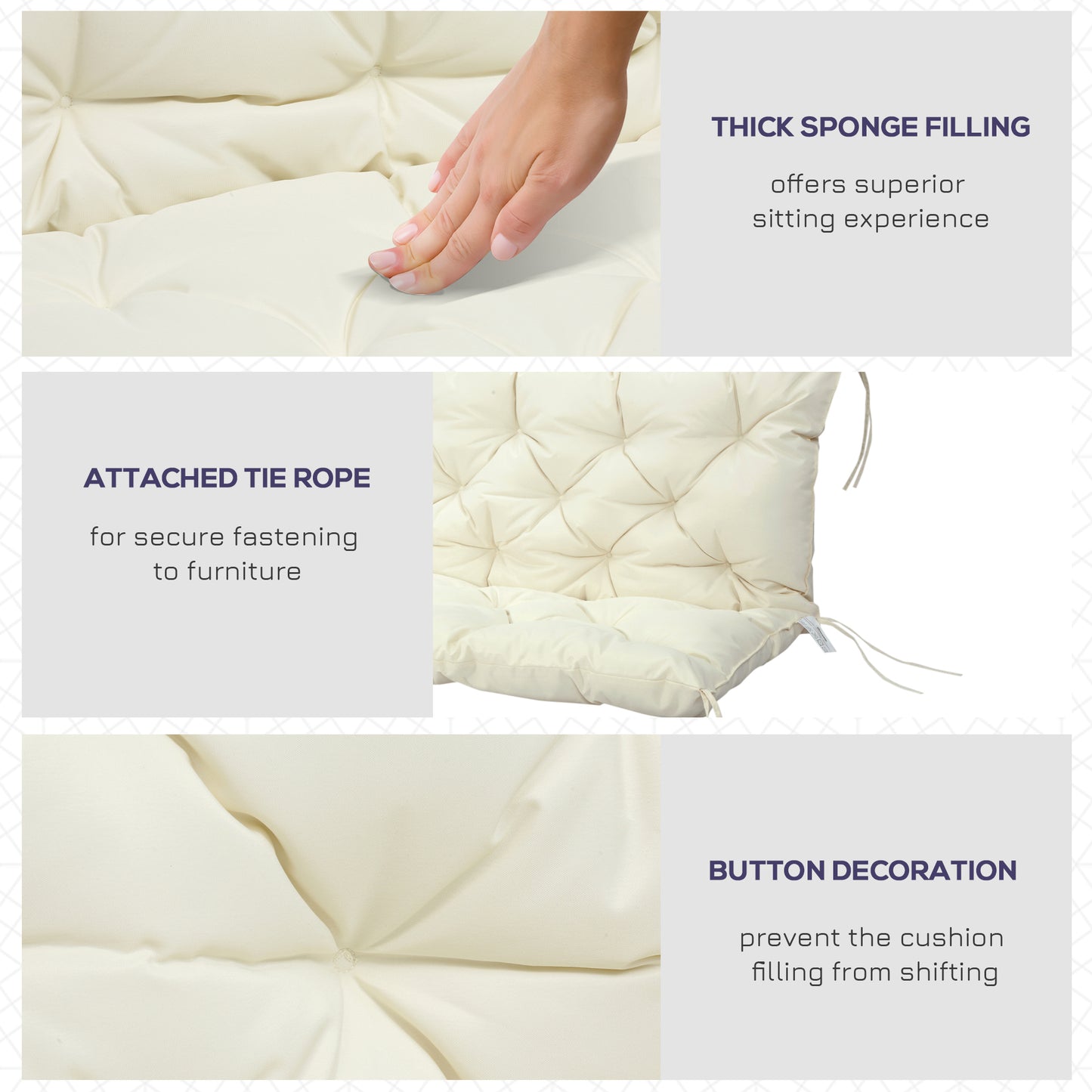 2 Seater Garden Bench Cushion, Soft Thick Outdoor Non-Slip 2 Seater Soft Pad With Backrest for Garden Patio, 52" x 43" x