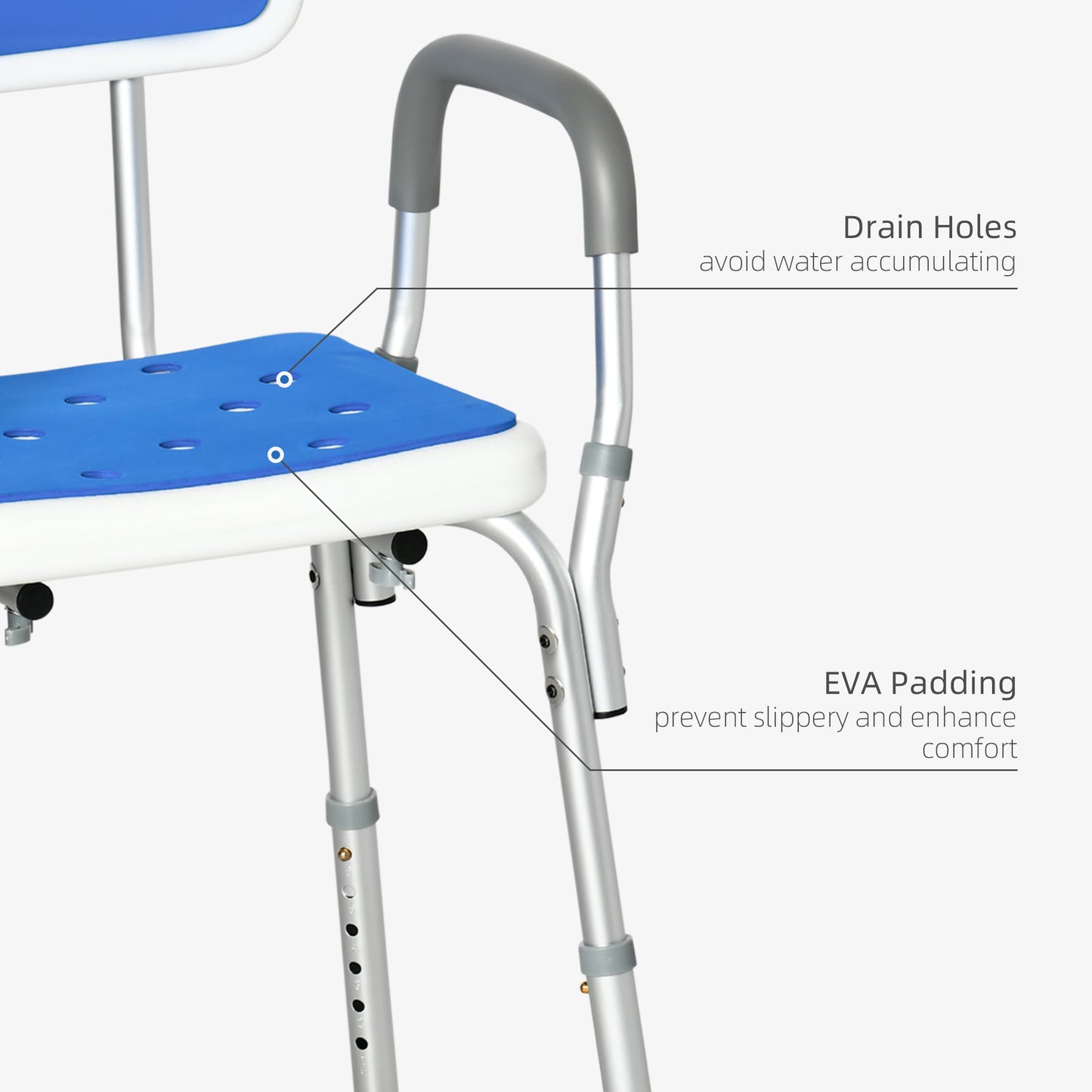 Adjustable Shower Chair with Arms and Back, Bath Chair with Regular Seat, Anti-slip Shower Bench for Seniors and Disable