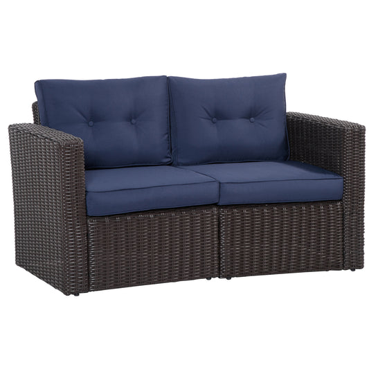 2 Pieces Patio Furniture Set Outdoor Loveseat Wicker Corner Sofa Set Outdoor Freely Combination PE Rattan Furniture, W/ 