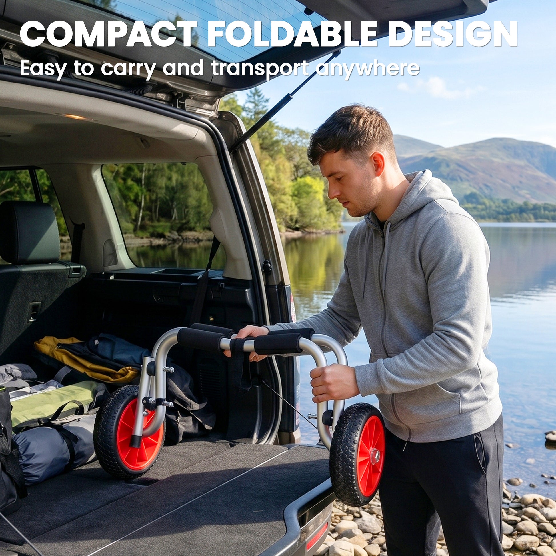 Soozier Kayak Cart, Foldable Canoe Trolley Cart with 10'' Solid Tires, Nonslip Support Foot & Tie-Down Straps, for Kayak